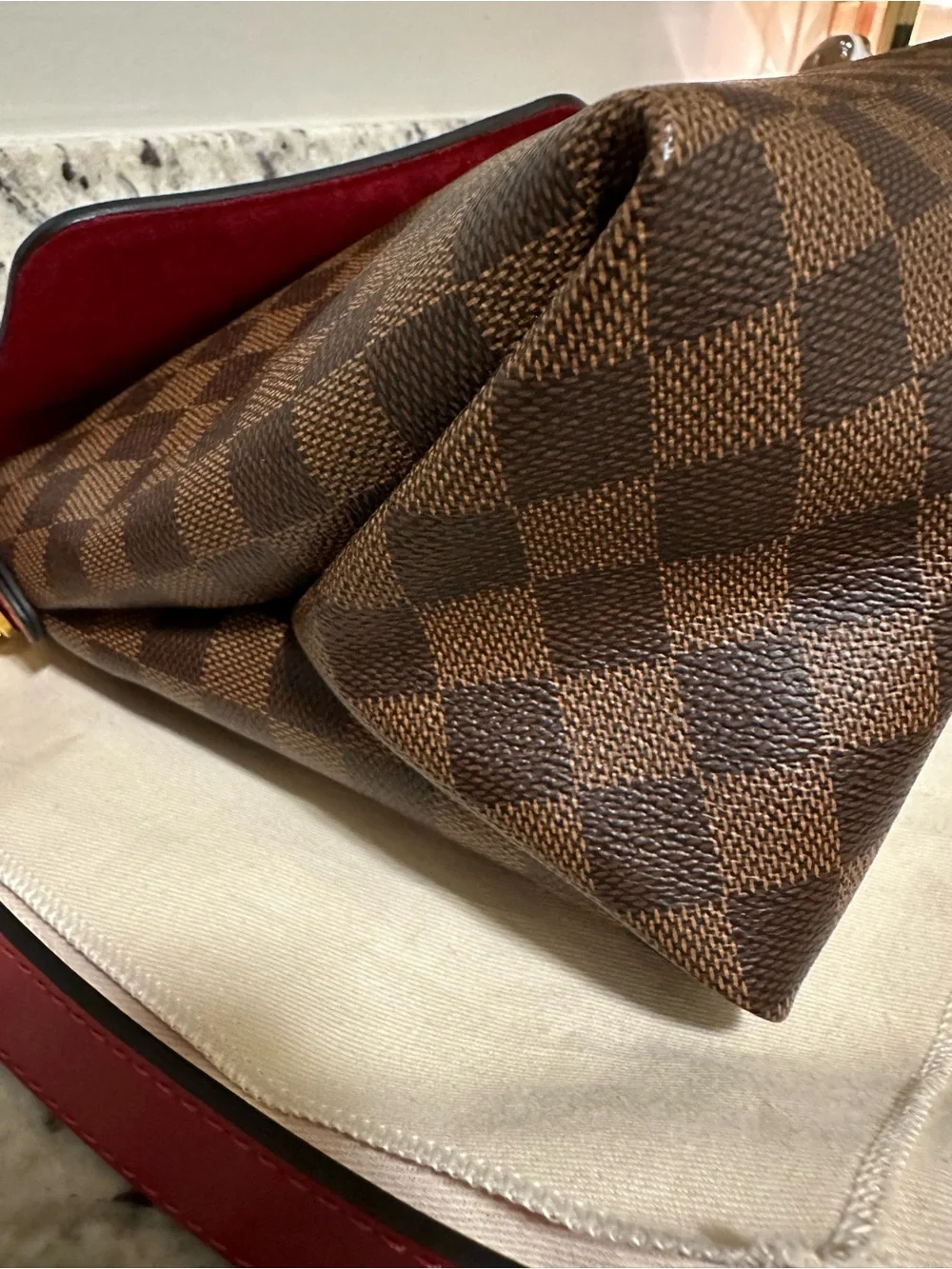 LOUIS VUITTON Beaubourg MM Damier Ebene Shoulder Bag Brown Scarlet Red Purse